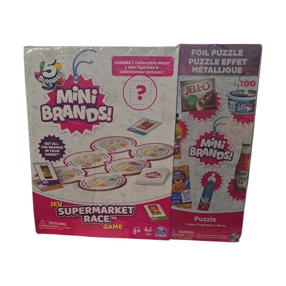 Zuru 5 Surprise Mini Brands Supermarket Race Game & 100‎ Piece Foil Puzzle Set